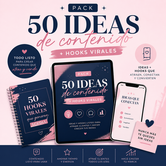 Pack 50 ideas de contenido + Hooks virales